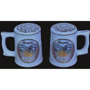 Memphis Souvenir Salt & Pepper Shakers Scotty 24K Japan Gold Trim Ceramic Mugs
